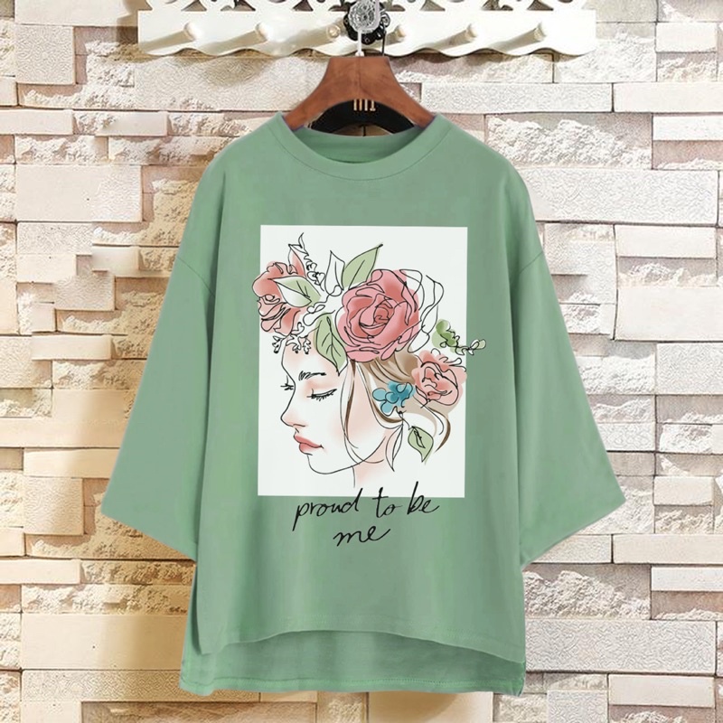 PUFFY_ID Kaos tunik oversize lengan 3/4 PROOF TO BE ME atasan wanita oversize