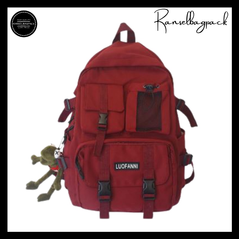 Tas Ransel - Backpack Punggung Bahu Sekolah Kekinian Terbaru Murah Casual Simpel Elegan Multifungsi Stylish Pria Wanita Cewek Cowok-Maroon