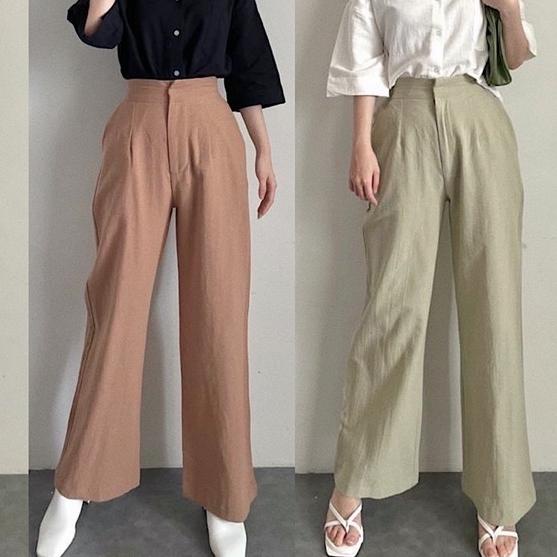 ✥ Celana kulot linen highwaist 2239 Linen import | celana kulot wanita ۩