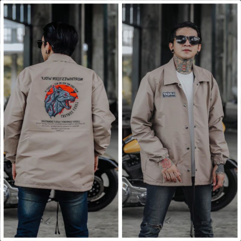 JAKET COACH - JAKET COACH PRIA - JAKET COACH WARNA CREAM SERIGALA - JAKET PRIA CASUAL