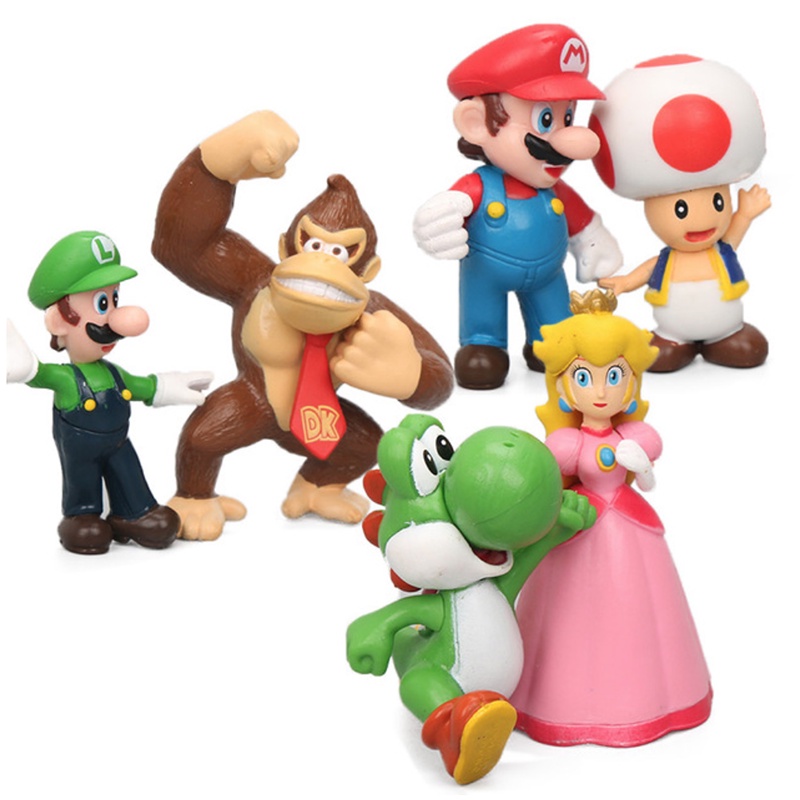 New 6PCS Super Mario Bros Action Figure Toys Dolls Luigi Yoshi Mushroom Kid Gift Toy Collectibles