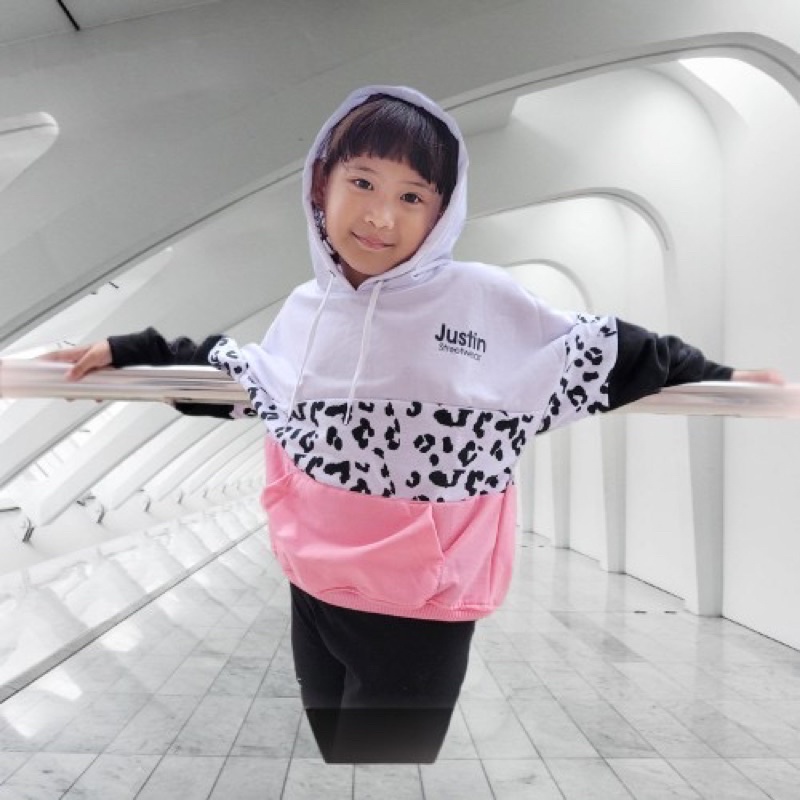 Sweater anak LEOPARD jaket anak perempuan Justin pink baju anak perempuan 8-12 tahun