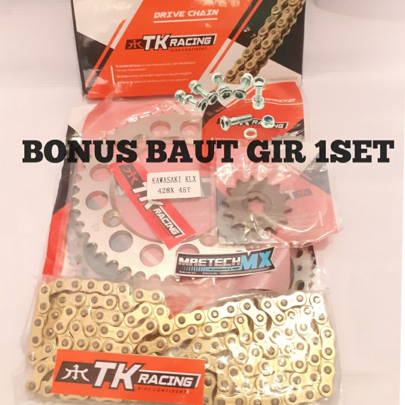 GEAR SET KLX TK RACING 428 45 48 SUPERMOTO GIR SET KLX BF DTRACKER 150 RANTAI TK RACING GEAR NOT SSS