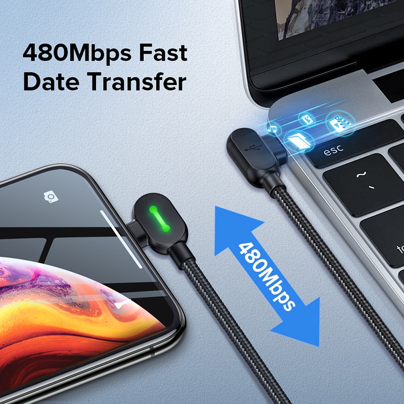 Kabel Charger USB Type C to Lightning Braided L Shape 3A 1.8 Meter - CA-7371 - Black