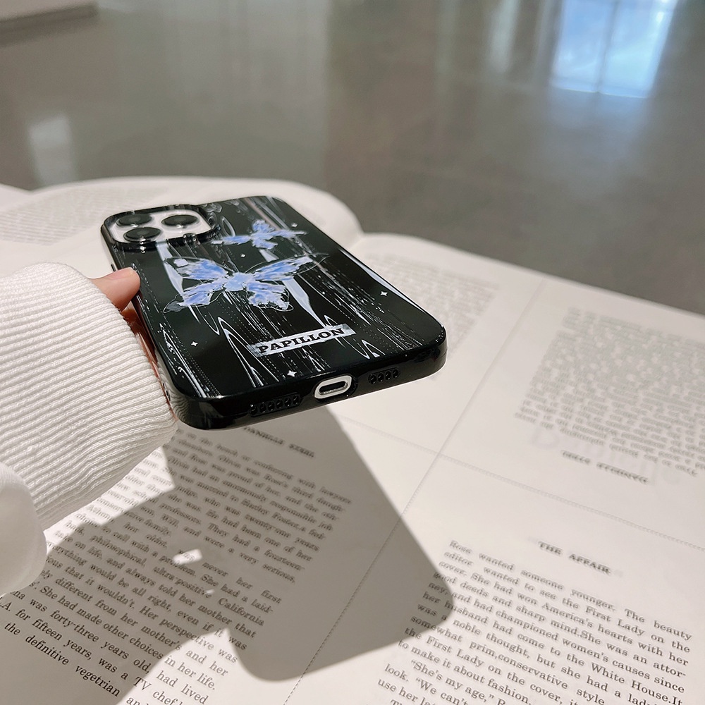 Soft Case TPU Motif Kupu-Kupu Biru Cover iPhone 7 8 PLUS X XR XS 11 12 13 14 MINI PRO MAX SE