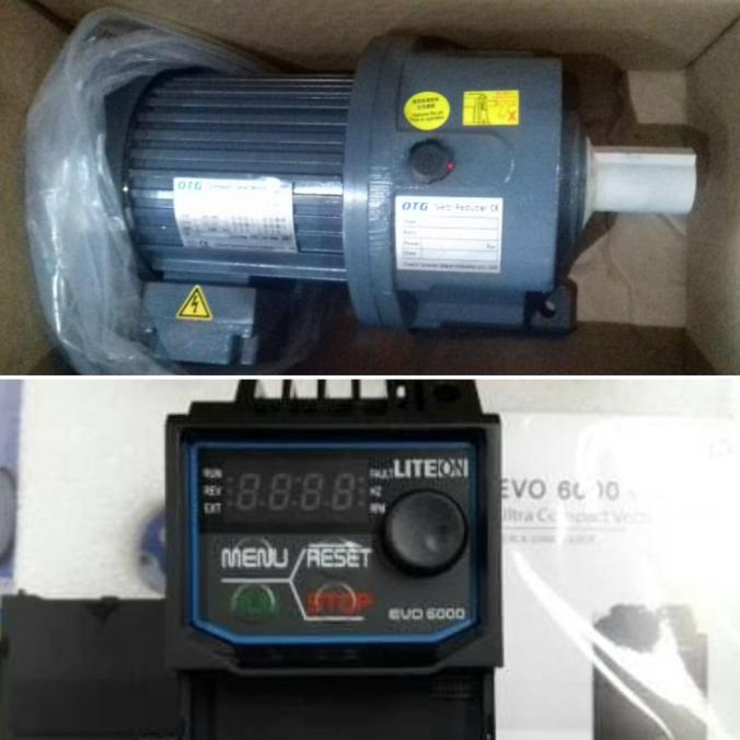 Paket motor induksi gearbox 3 phase 1/2 hp (400watt) + inverter 220V