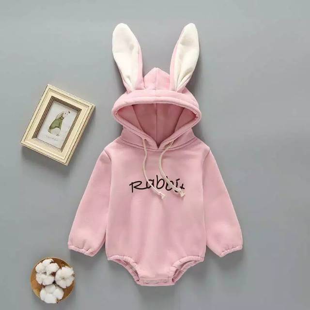 J1-006 Pink Fleece Rabbit Romper