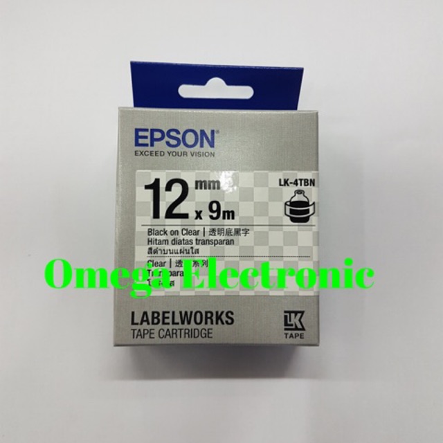 Epson LabelWorks LK-4TBN 12mm Black on Transparent Label Tape Catridge LK 4TBN