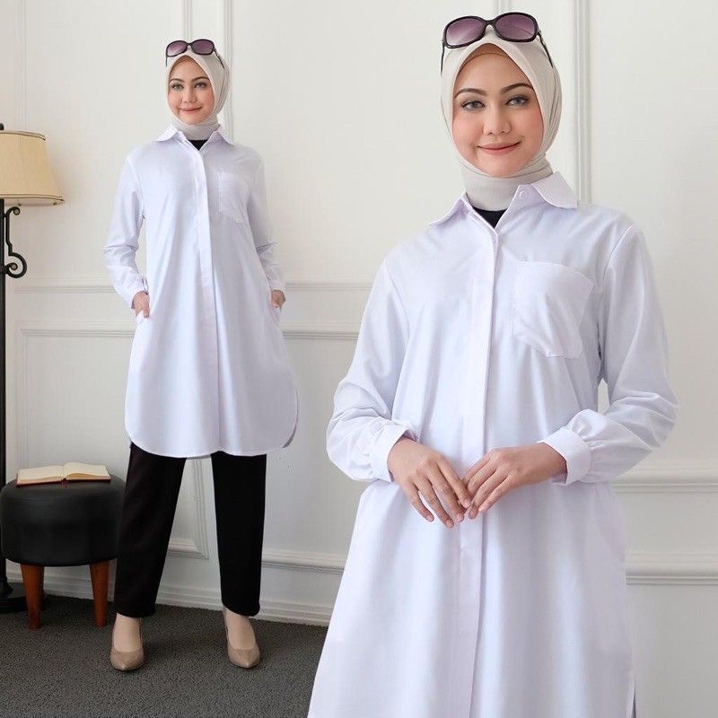 Tunik putih toyobo baju atasan wanita busui baju kerja kantor