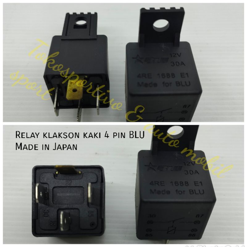 Relay rellay rilai klakson Lampu kaki 4 12v 30A BLU Made in japan