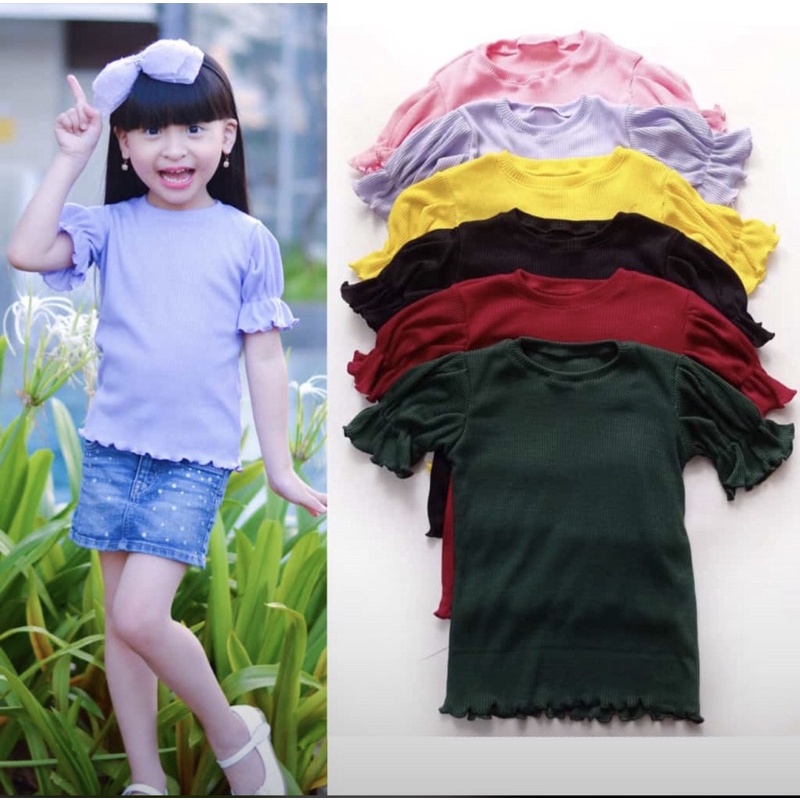 Kaos holie knit Ruffle tee (kaos polos) 2-5 tahun atasan kerut anak