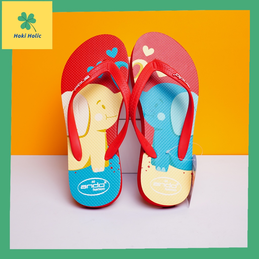 Ando Whisper - Sandal Jepit Wanita Lucu Terbaru - Motif Gajah dan Hati-WHISPER MERAH