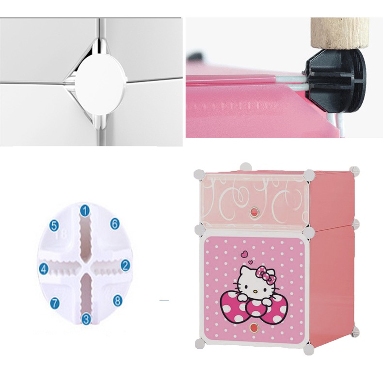 Lemari Plastik Mini 2 Susun Lemari portable multifungsi lemari pakaian susun karakter Doraemon Hellokitty Cat