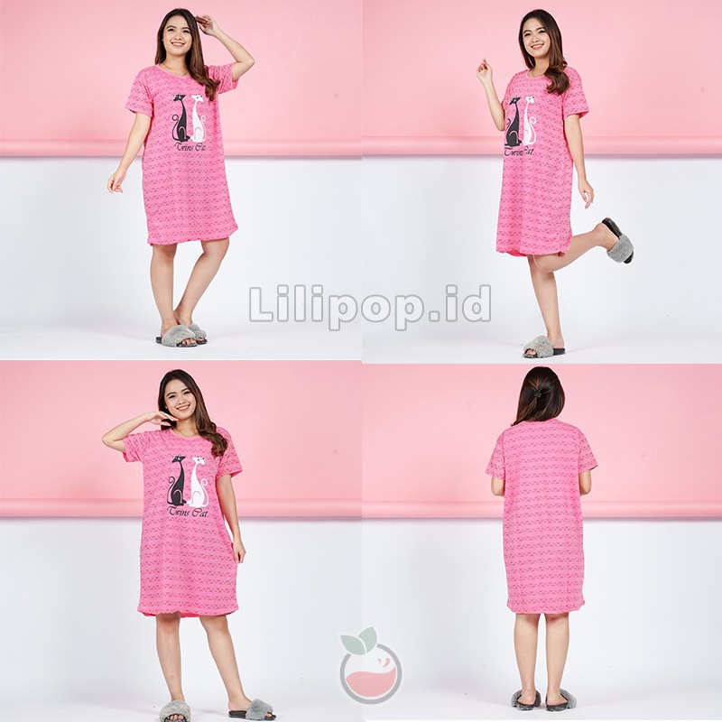 Baju Tidur Daster Wanita Twins Cat Terusan Busui Bumil Kancing 2 Dress Baby doll Lilipop