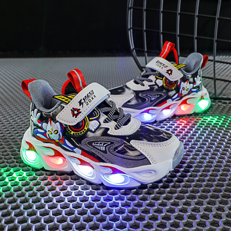 [COD] Sepatu sneakers anak laki laki impor premium lucu Ultraman LED Usia 0-6 TAHUN