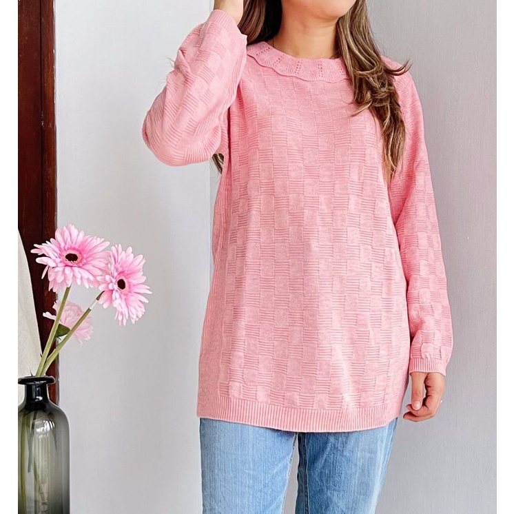 Ameli* pink &amp; mocca long sleeve soft knit top