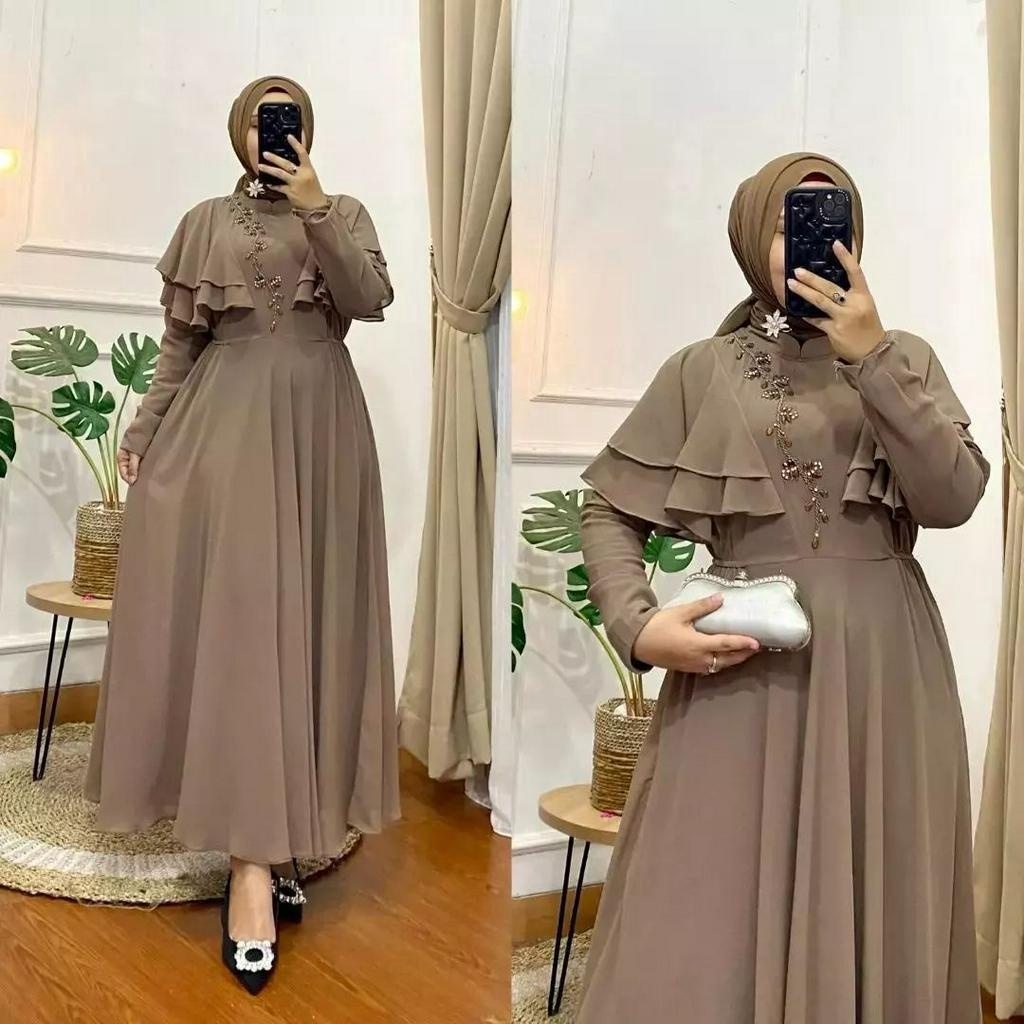 Ayuna Dress Ceruty Babydoll Maxi Long Dress Gamis Muslim Wanita