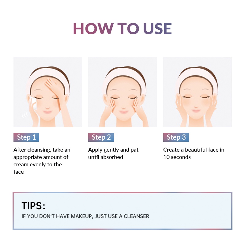 [BPOM] BIOAQUA Moisturizing Lazy Vegan Cream 50g Face Base Makeup Whitening Cream concealer