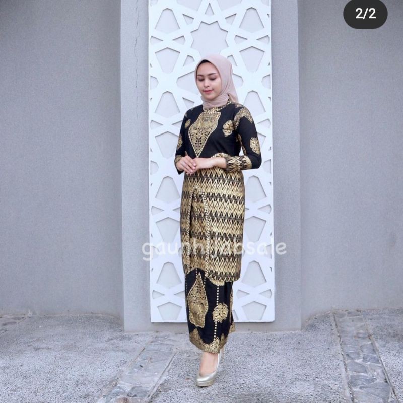 set kurung  songket  set rok wayang hitam
