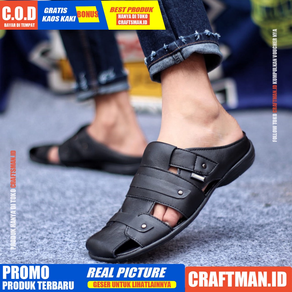 CRAFTS X TUTONG Sandal Kulit Pria Sepatu Bustong Casual Pria