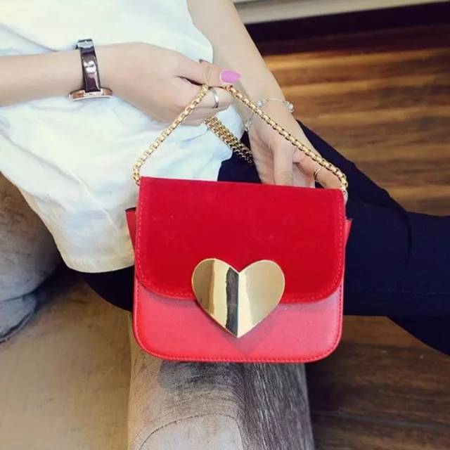 ready cod tas wanita selempang kecil kulit sentetis tali rantai cinta sling bag cewek impor murah