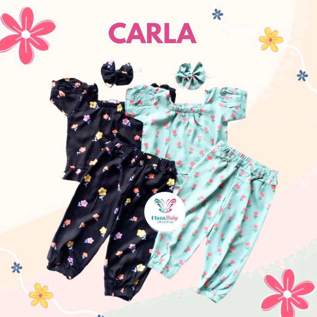 Plazababyku MX CARLA RAYON SETELAN BANDO setelan bayi motif bunga yang lucu free headband PART2