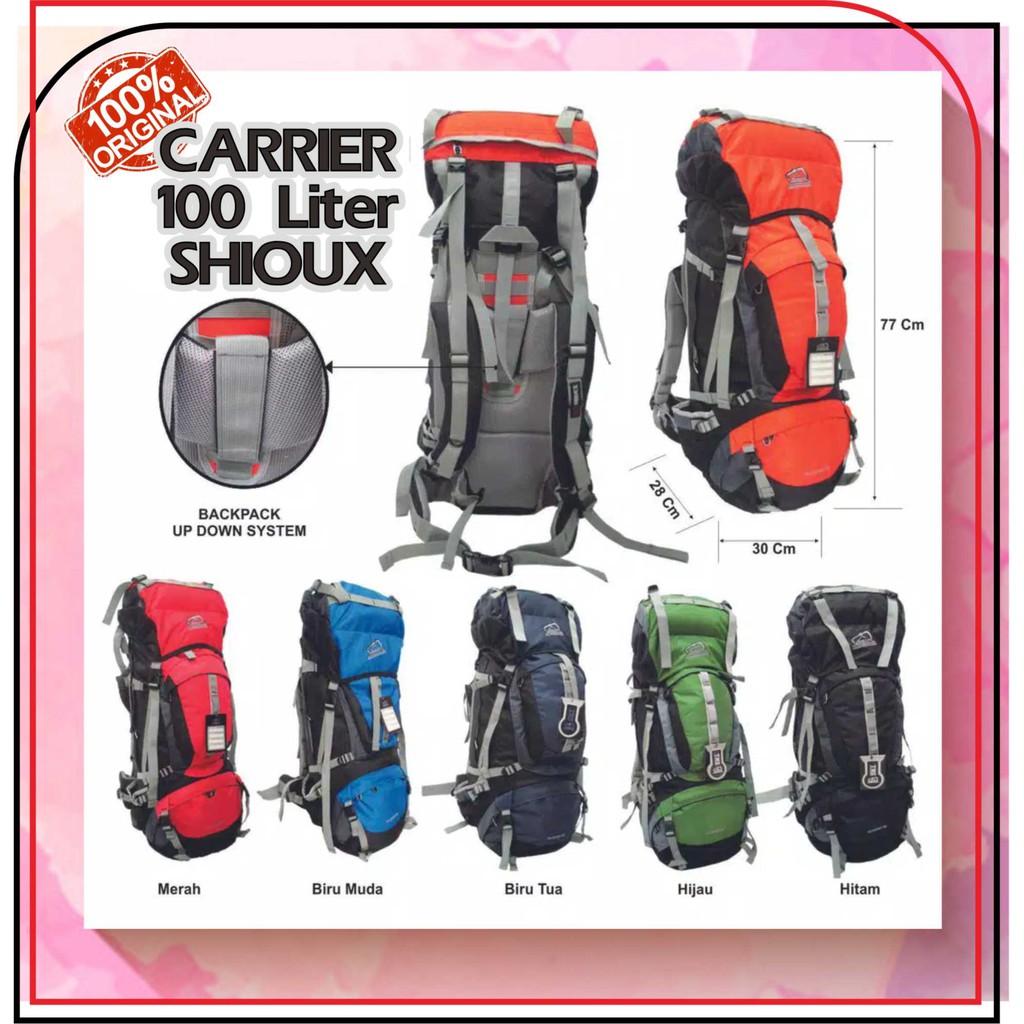 Tas Carrier 100 Liter SHIOUX, Tas Gunung Keril 100 Liter Shioux, Tas Pendaki Carrier 100 Liter