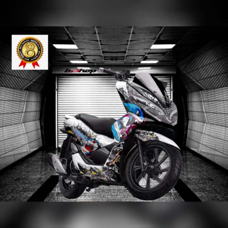 Decal Honda PCX Doraemon zombies Putih hitam sticker variasi full body