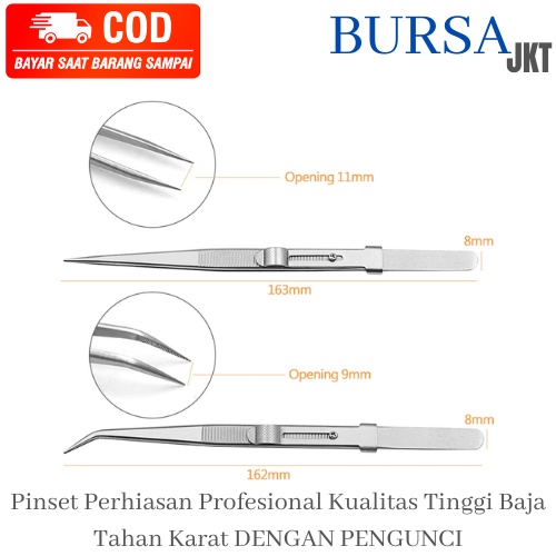 PENJEPIT BATU PERHIASAN PINSET Diamond Tweezer BERLIAN DENGAN AUTO LOCK