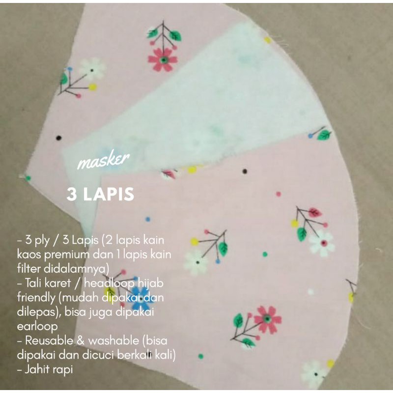 masker hijab katun headloop motif 3 ply lapis by hawacorner