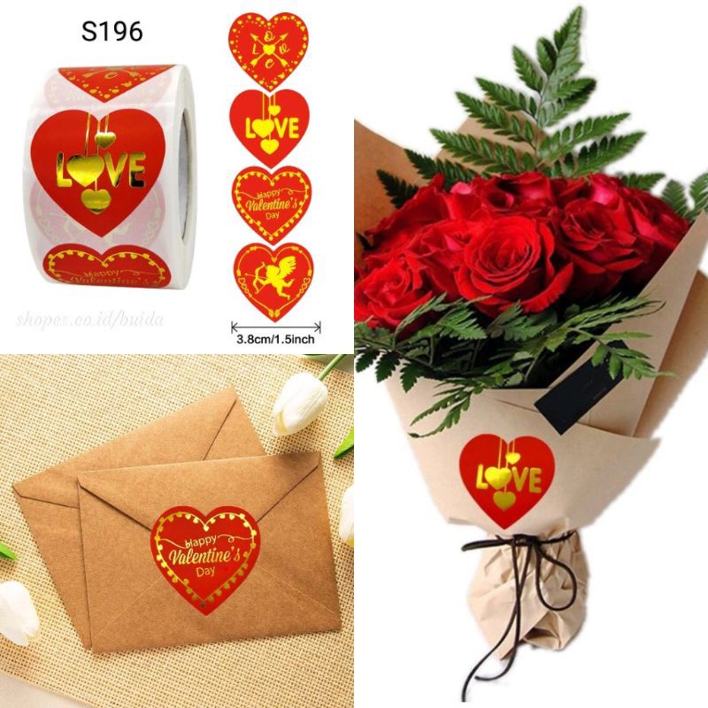 

Stiker Sticker Happy Valentine Day Love Cupid Merah Red Gold Heart Shape Dekorasi kemasan S196 Segel