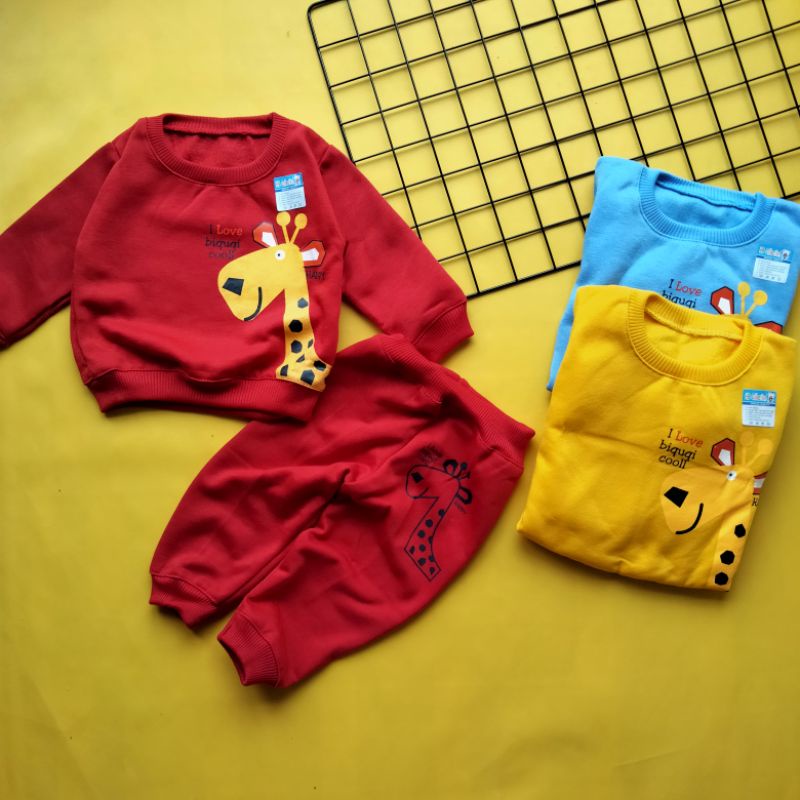 set sweater bayi 0-12 bulan motif giraffe