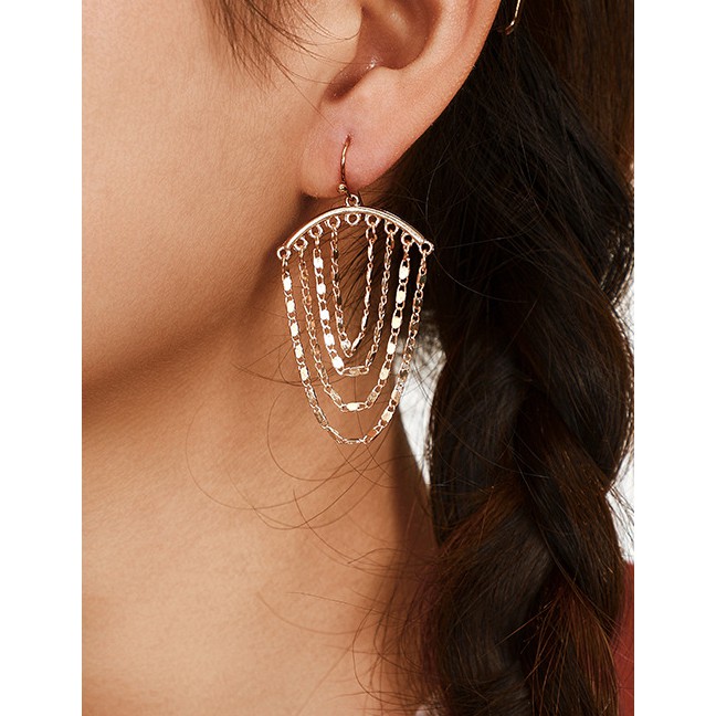 LRC Anting Gantung Fashion Golden Chain Tassel Earrings D91340