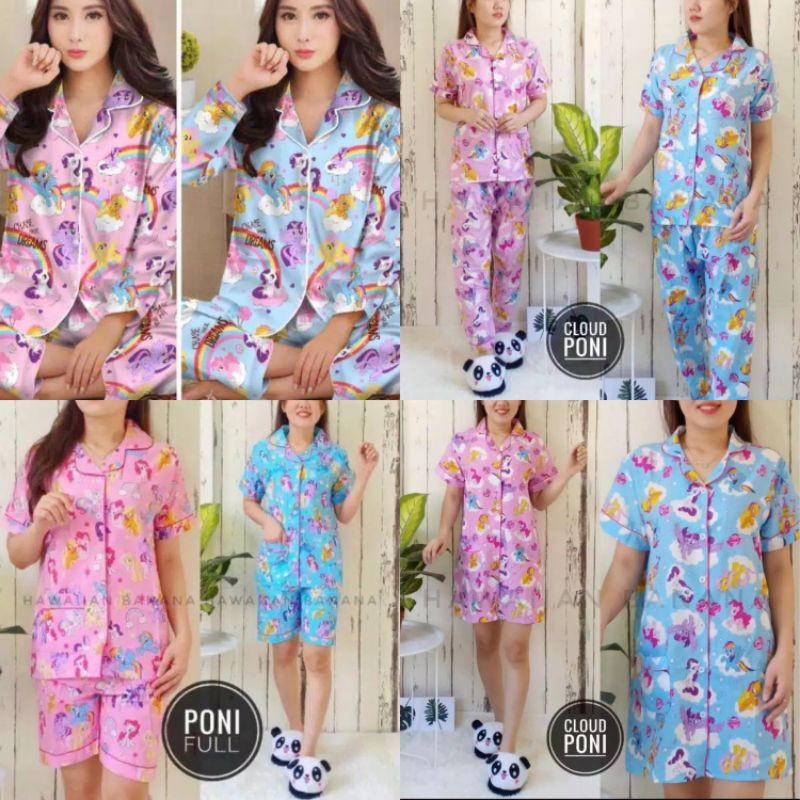 Pjs.fashions BAJU TIDUR PIYAMA DEWASA KUDA PONI PINK DAN BIRU