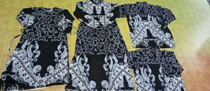 Promo Batik Couple Keluarga Sarimbit Sania Ruffle Batik Ori Ndoro Jowi Motif Ulir Putih