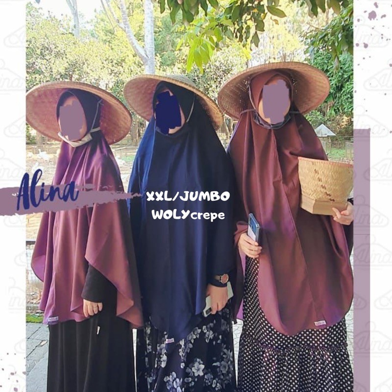 Jilbab Syari Jumbo Alina - Bergo Syari XXL Wolycrepe - Hijab Panjang