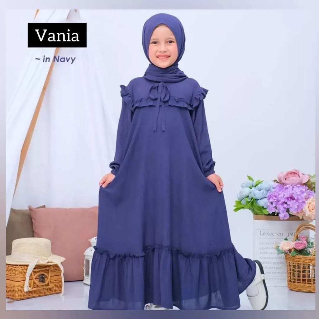 Vania Kids Pakaian Anak Perempuan 7-8 Tahun Baju Muslim Anak Perempuan Gamis Ceruty Babydoll Setelan Anak Perempuan