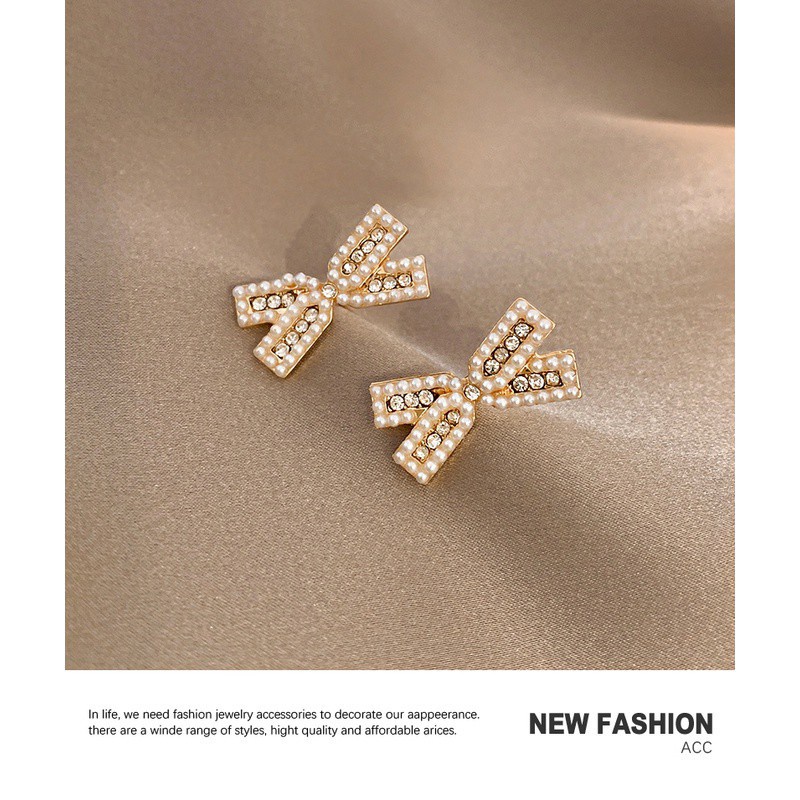 Anting Tusuk Sterling Silver 925 Desain Pita Hias Zircon Gaya Korea Untuk Wanita