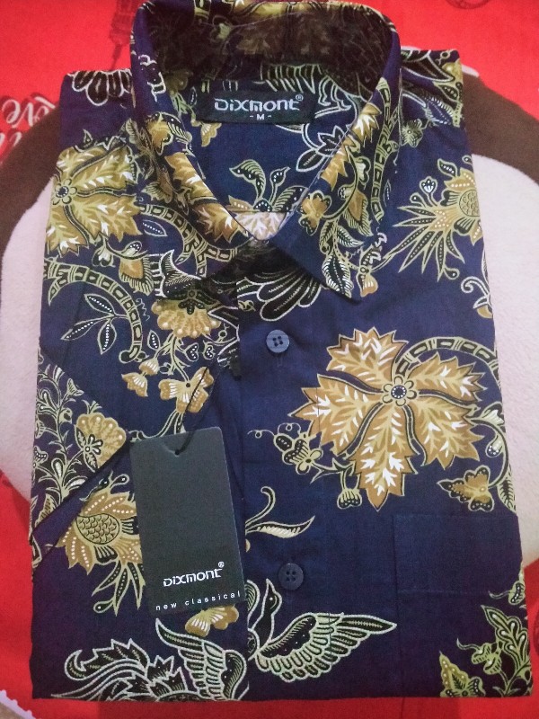 Kemeja Batik Pria Lengan Pendek Bs73 Katun Motif Modern Dixmont Semi Slimfit Premium