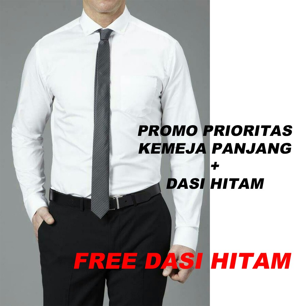 FREE DASI KEMEJA PANJANG PUTIH BUNDLE PAKET DASI HITAM BEST SELLER