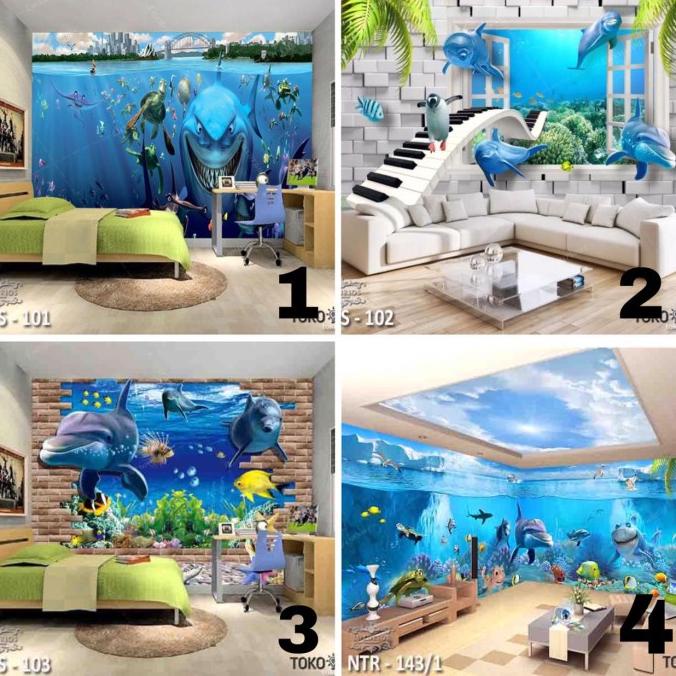 3D WALLPAPER CUSTOM WALLPAPER LAUT UNDERWATER PEMANDANGAN IKAN Termurah