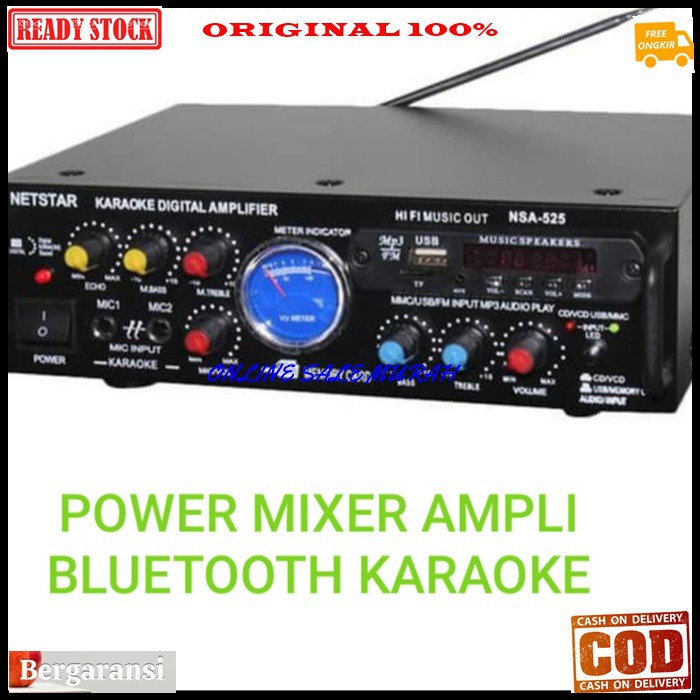 G424 ORI 100% netstar digital echo mixer mixing power ampli bluetooth Amplifier bluetoot bluetot karaoke blutut USB MP3 player audio sound system AC DC profesional pro aux dj vocal vokal channel chanel G424  MAXSIMAL SPEAKER PASIF UKURAN BISA.SAMPAI 12 IN