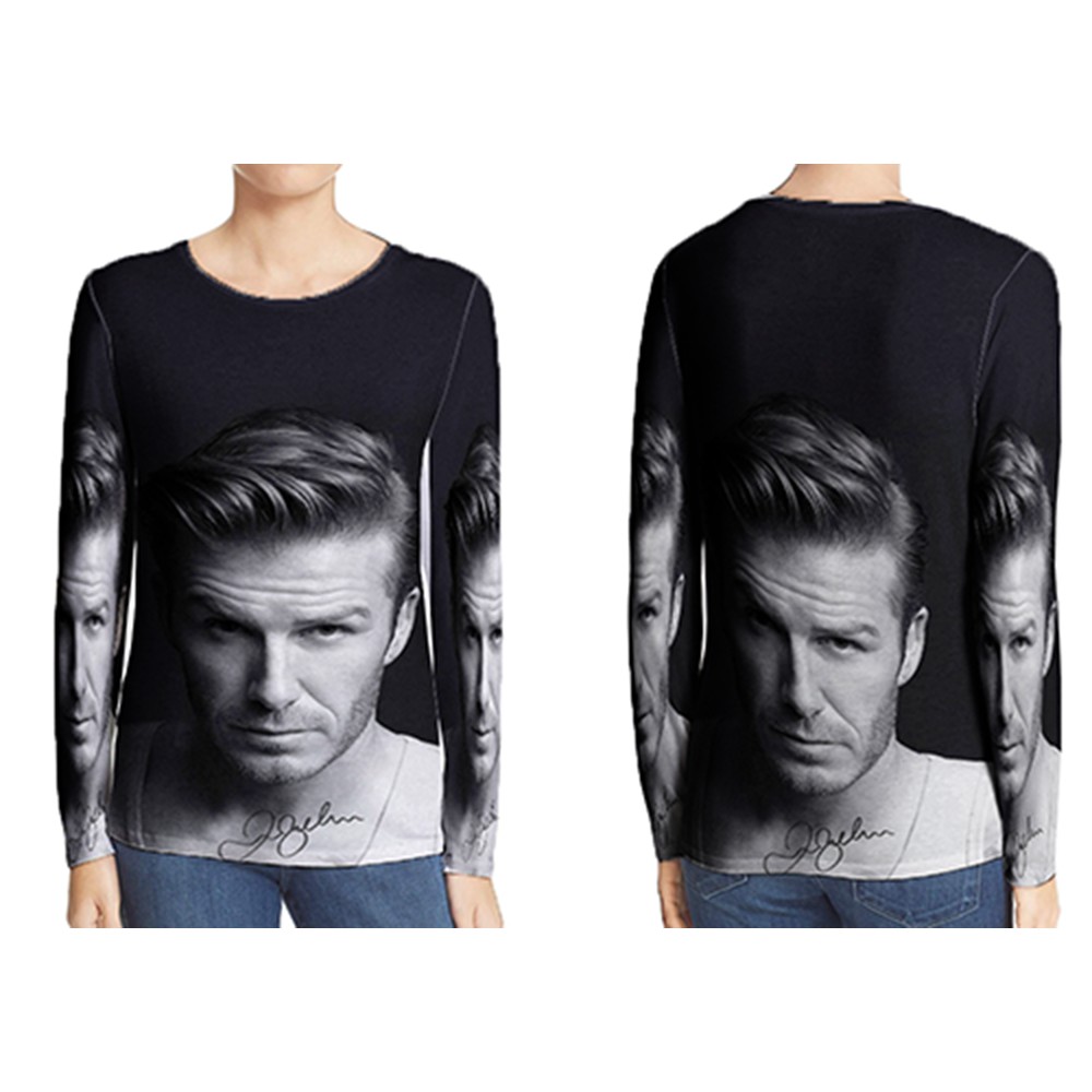 Kaos Tangan Panjang David Beckham Fullprint T-Shirt Unisex Bahan Polyester Jersey Dryfit
