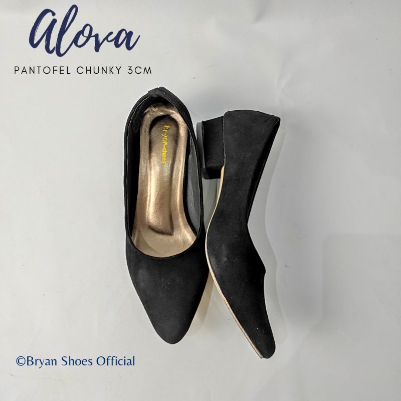 Bryan Alova Pantofel Heels 3cm Formal Suede BigSize Oversize Jumbo Sepatu Hak Tahu Kerja Kantor