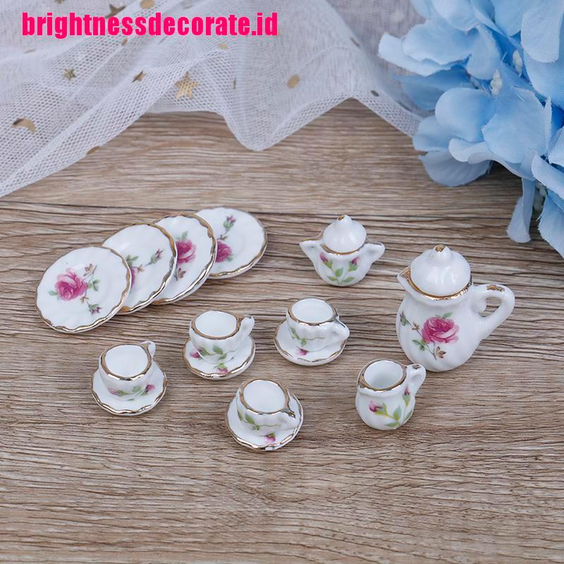 BrightID 15Pcs 1:12 Dollhouse miniature tableware porcelain ceramic coffee tea cups set