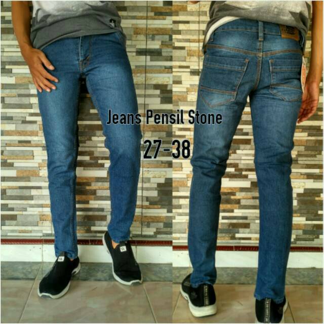 Jeans pensil ice blue/biru dongker/bio stone