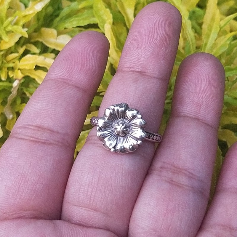 Cincin Ring Perak Silver Bali Ukir Bunga Dot Jawan Asli 925 Wanita Keren Elegan Custom