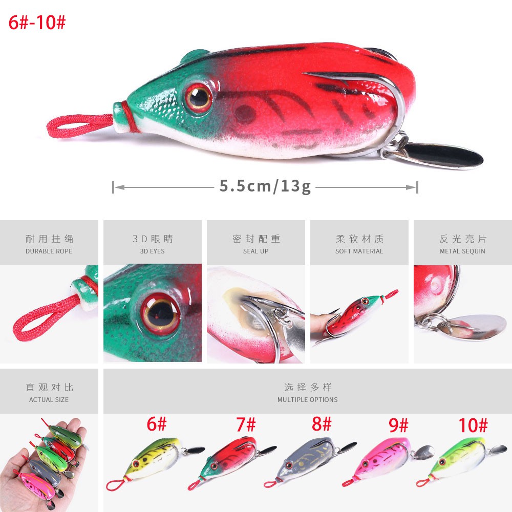 HENGJIA 1PCS NEW Umpan Frog Fishing Lure 5.5cm/6cm 13g Soft Swimbait with Sequins Spoon Soft Frog Bentuk Katak