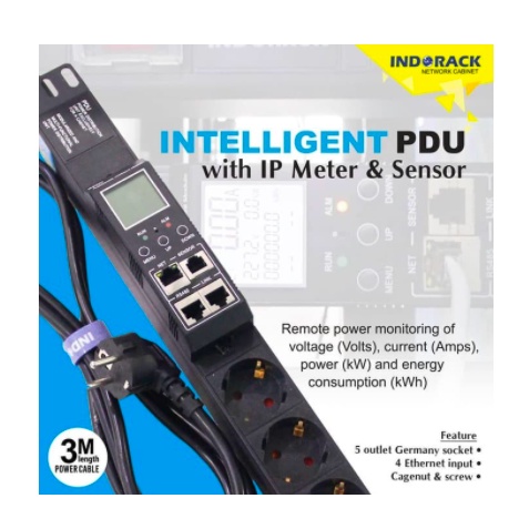 INTELLIGENT PDU 5 OUTLET GERMANY + IP METER &amp; SENSOR - INDORACK IPDU5G