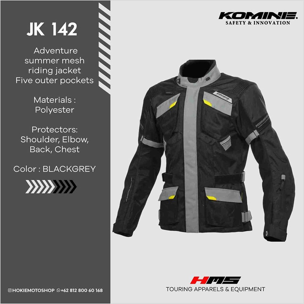 Jaket touring Komine JK-142 Protect Adventure Mesh Jacket | Black grey